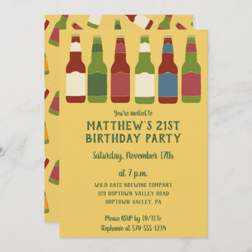 Beer Bottles Graphic Personalized Birthday Party Invitation