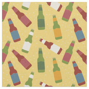Beer Bottles Patterned Gold Golden Yellow Fabric