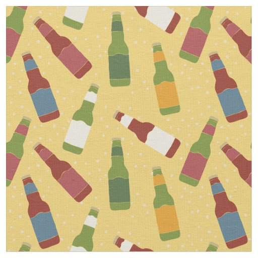 Beer Bottles Patterned Gold Golden Yellow Fabric