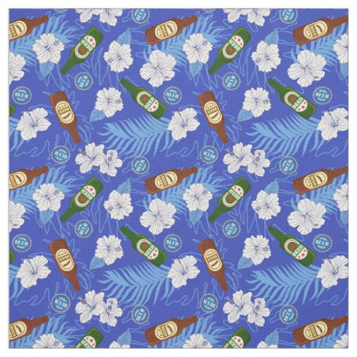 Beer Bottles Tropical Flowers Blue Hawaiian Shirt Fabric