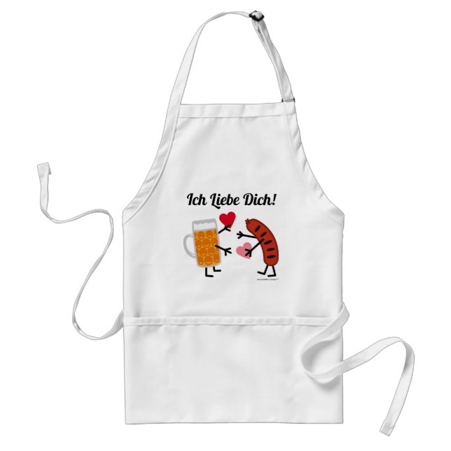 Beer & Bratwurst Ich Liebe Dich! (I Love You) Adult Apron (Front)