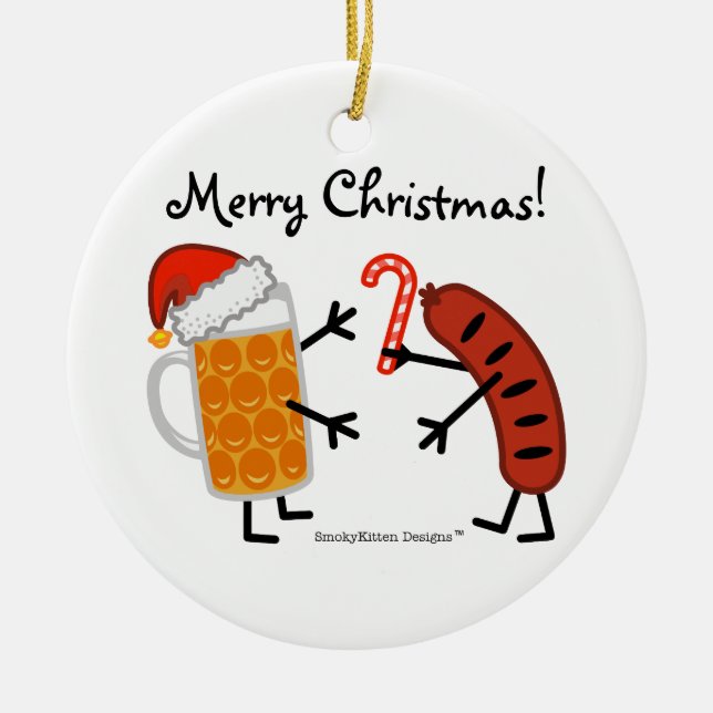 Beer & Bratwurst - Merry Christmas! (customizable) Ceramic Ornament (Front)