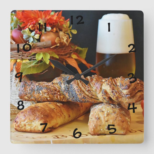 Beer, Bread and Fall Square Wall Clock (Front)