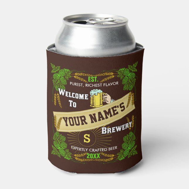 Beer Brewery Hops and Barley Welcome: Personalized Can Cooler (Can Front)