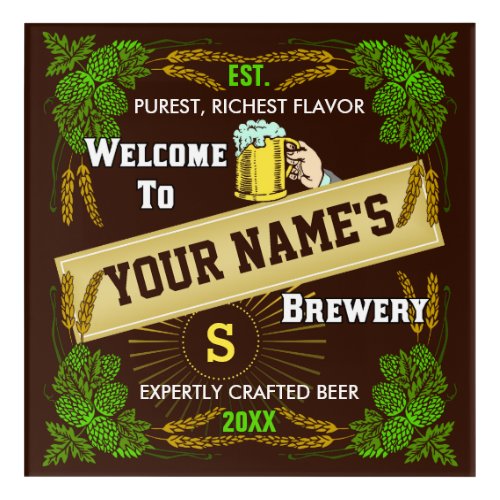 Beer Brewery Personalized Name  Hops Barley Bar Acrylic Print