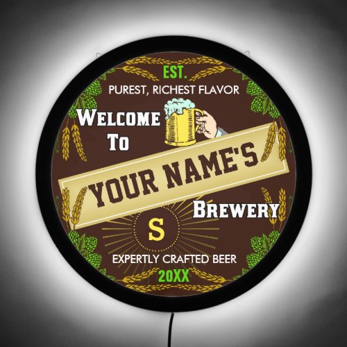 Beer Brewery Personalized Name  Hops Barley Bar LED Sign