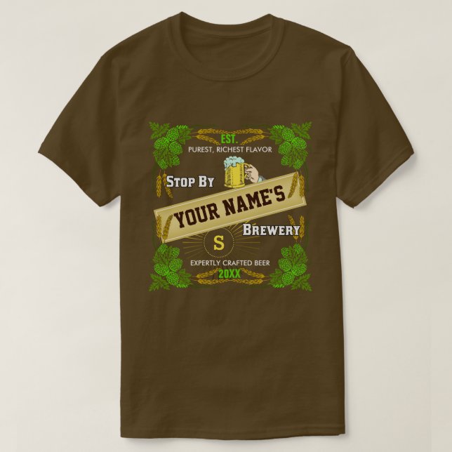 Beer Brewery Personalized Name | Hops Barley Cool T-Shirt (Design Front)