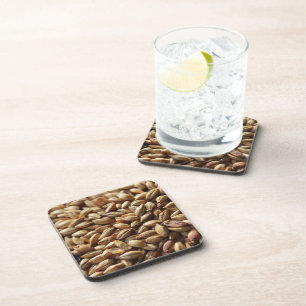 Beer brewing malted barley grains background beverage coaster