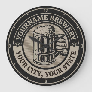 Beer Brewing Personalized NAME Brewery Big Mug Large Clock