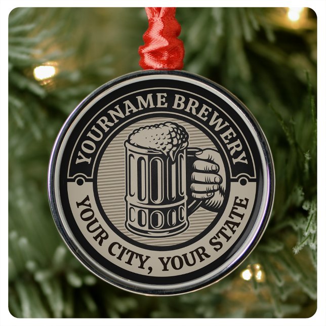 Beer Brewing Personalized NAME Brewery Big Mug Metal Ornament (Creator Uploaded)