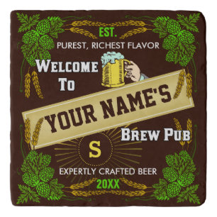 Beer Brewpub Hops and Barley Welcome: Personalized Trivet