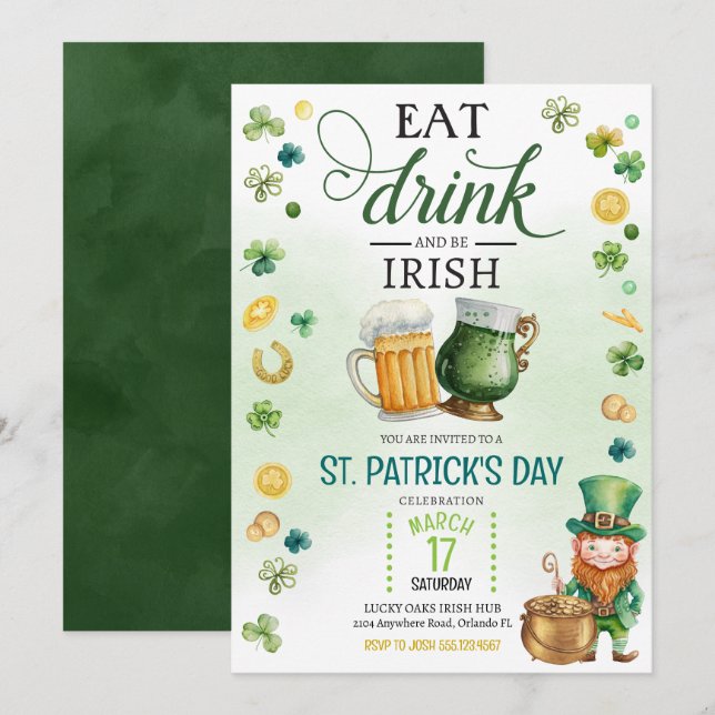 Beer & Brews St. Patricks Day Green Leprechaun Invitation (Front/Back)
