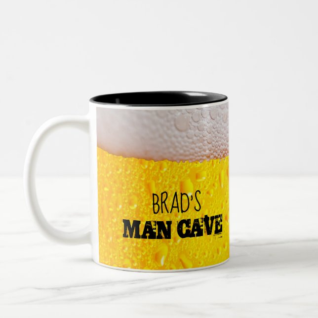 Beer Bubbles and Froth Funny Man Cave Two-Tone Coffee Mug (Left)