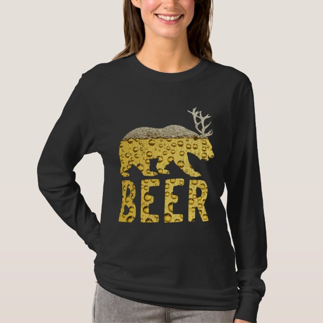 Beer Bubbles Bear+Deer=Beer Bear Antlers T-Shirt (Front)