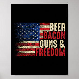 Beer Bycon Guns And Freedom - Bbq Vintage Usa Flag Poster