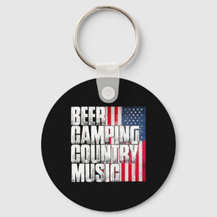Beer Camping Country Music Patriotic American Flag Keychain