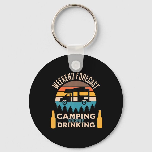 Beer Camping With Beer Birthday Keychain (Front)