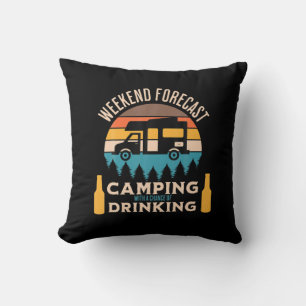 Beer Camping With Beer Birthday Throw Pillow
