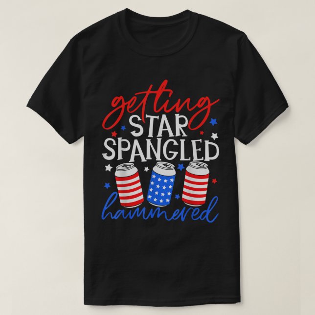 Beer Can 4th Of July Time To Get Star Spangled Ham T-Shirt (Design Front)