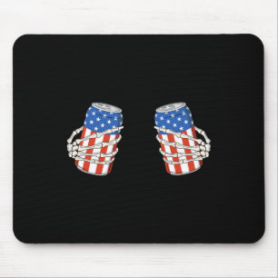 Beer Can Skeleton Hand Funny 4th Of July American Mouse Pad