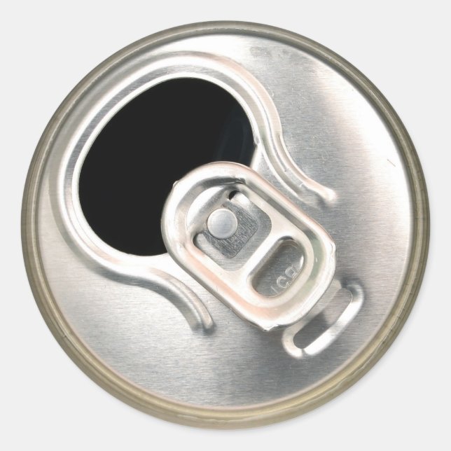 beer can top open drink metal container classic round sticker (Front)