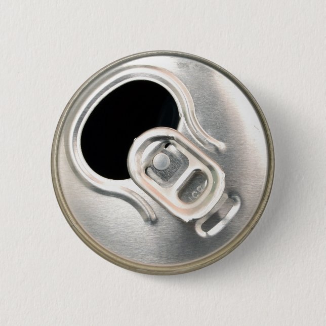beer can top open drink metal container pinback button (Front)