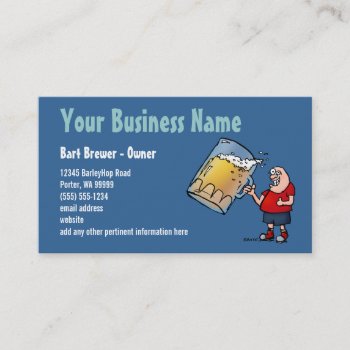 Beer Cartoon Business Card - Blue by BastardCard at Zazzle