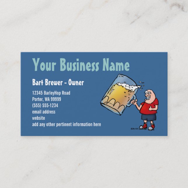 Beer Cartoon Business Card - Blue (Front)