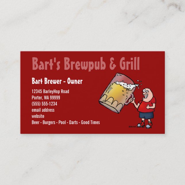 Beer Cartoon Business Card for Bar Pub or Tavern (Front)