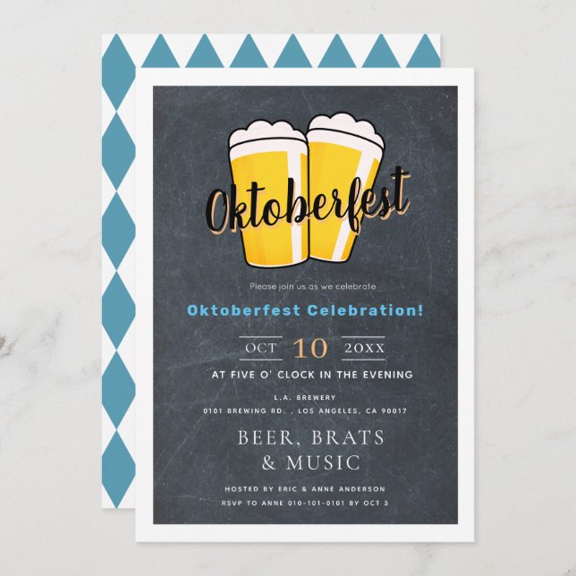 Beer Chalkboard Oktoberfest Fall Party Invitation (Front/Back)
