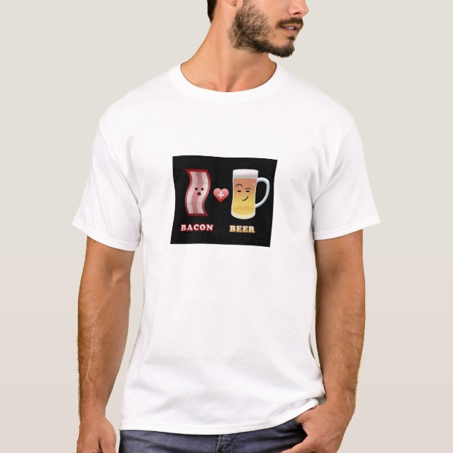 Beer Checks Out Bacon (black bkgd) T-Shirt (Front)