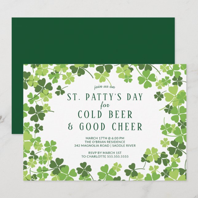 Beer & Cheer St. Patty's Day Party Invitation (Front/Back)