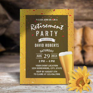 Beer Cheers Retirement Party Red Confetti Invitation