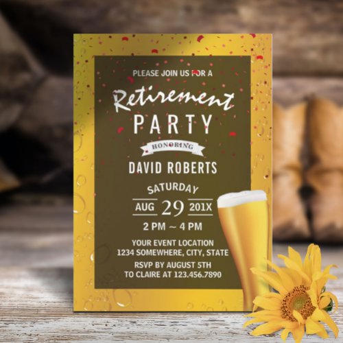Beer Cheers Retirement Party Red Confetti Invitation