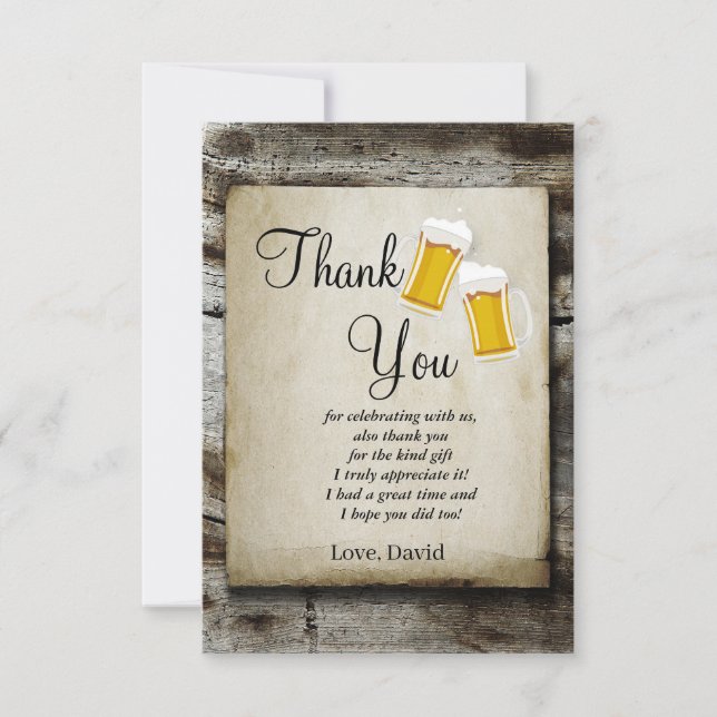 beer, cheers rustic country thank you card (Front)