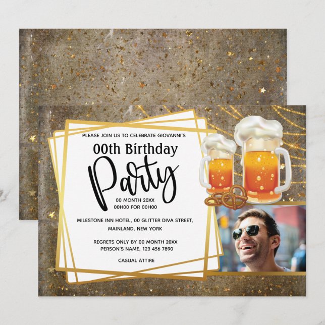 Beer cheers string lights DIY photo mens birthday Invitation (Front/Back)