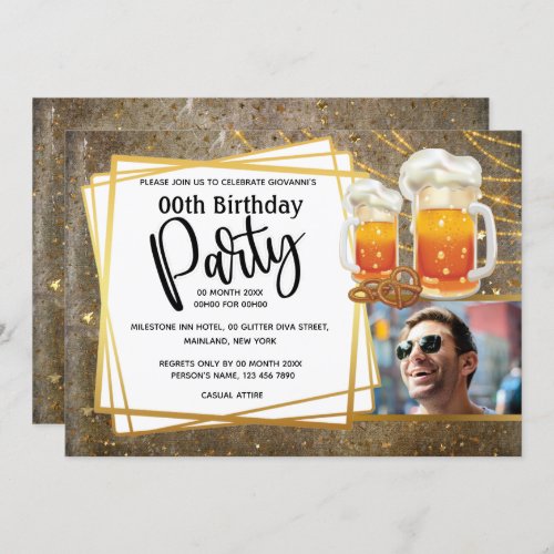 Beer cheers string lights DIY photo mens birthday Invitation