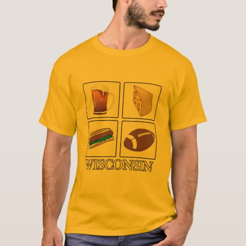 Beer Cheese Brats Football Wisconsin Mens Gold T T_Shirt