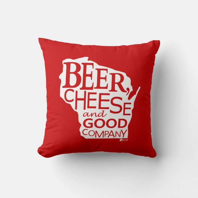 Beer Cheese & Good Company Zany Du Designs WI Throw Pillow (Front)