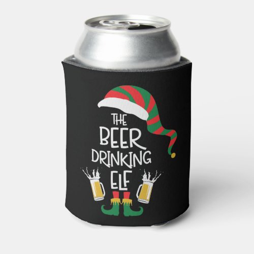 Beer Christmas Elf Funny Typography Holiday Can Cooler