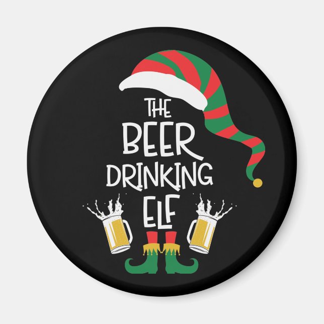 Beer Christmas Elf Funny Typography Holiday Magnet (Front)