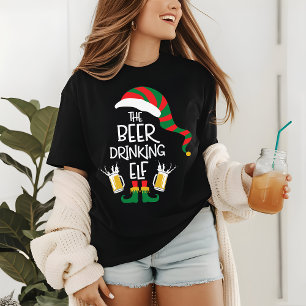 Beer Christmas Elf Funny Typography Holiday Tri-Blend Shirt