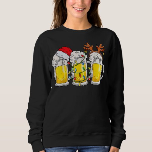 Beer Christmas Mug Santa Reinbeer Xmas Tree Lights Sweatshirt
