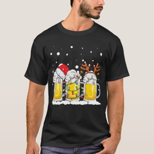 Beer Christmas Santa Reinbeer Xmas lights Gift T_Shirt