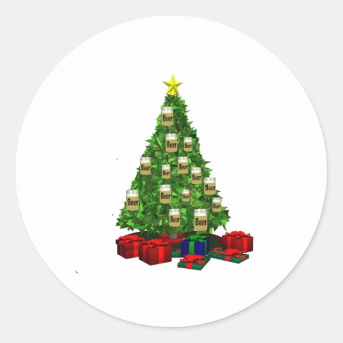 Beer Christmas  tree Classic Round Sticker