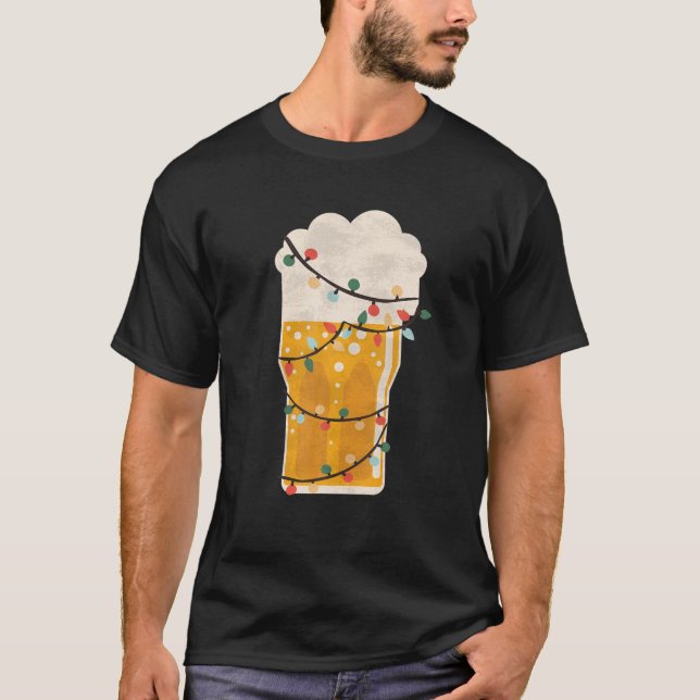 Beer Christmas Tree Lights Drinking Funny Alcohol T-Shirt (Front)