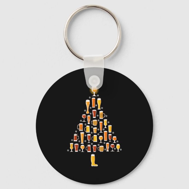 Beer Christmas Tree Men Women Beer Ugly Christmas  Keychain (Front)