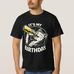 Beer Chugging Cat It’s My Birthday T-Shirt