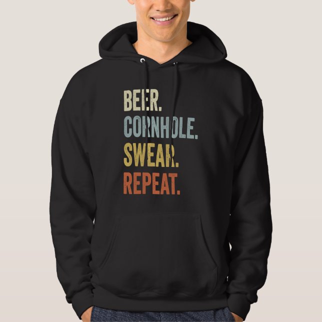 Beer Cornhole Swear Repeat Funny Cornhole Dad Corn Hoodie (Front)