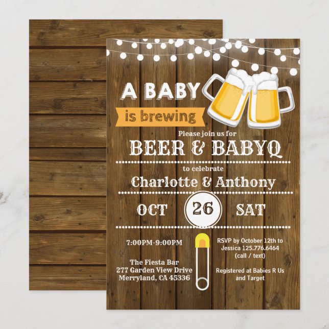 Beer couples baby shower invitation gender neutral (Front/Back)